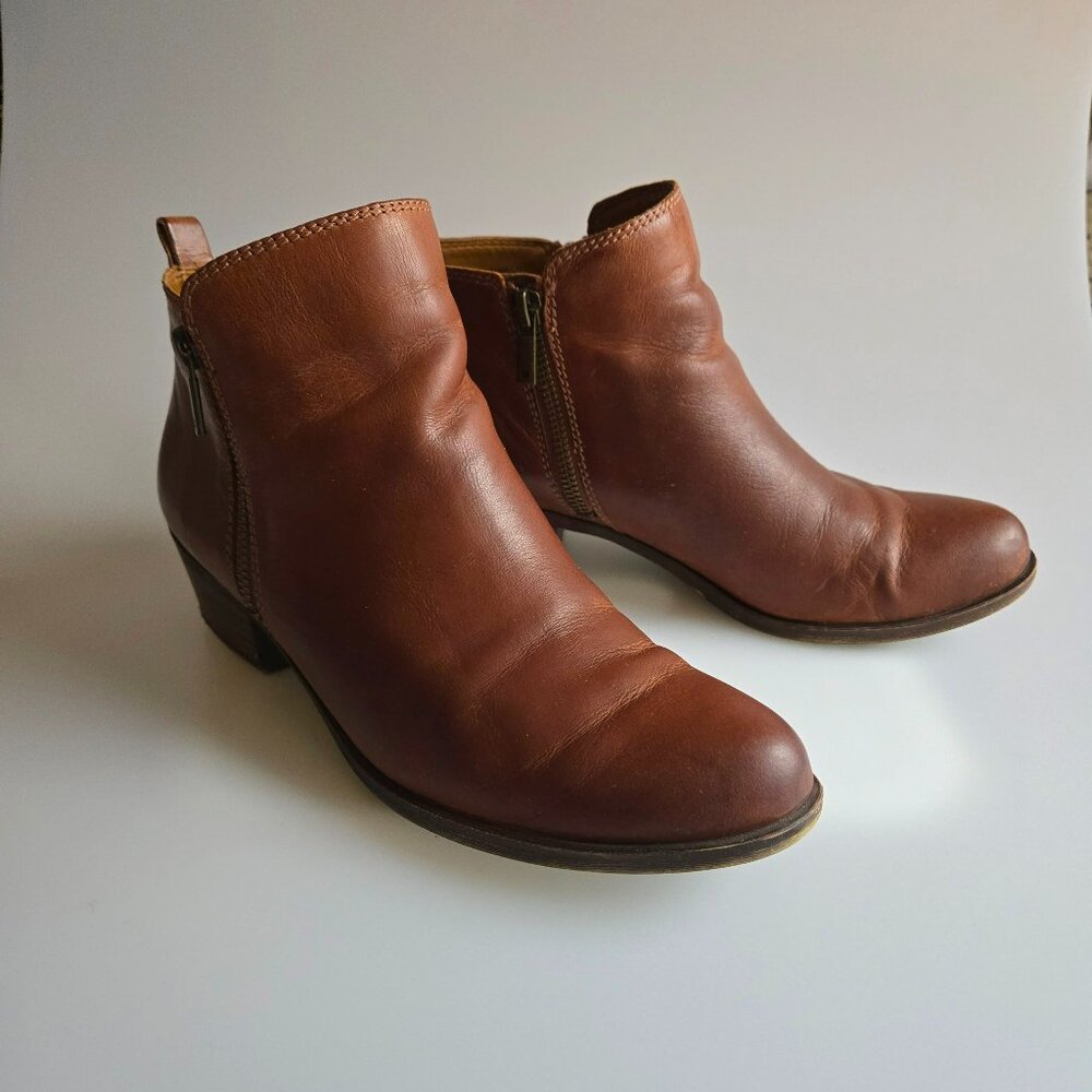 Lucky Brand LK-BASEL Women's Brown Leather Ankle Bootie US 8.5M | Side Zip Boot